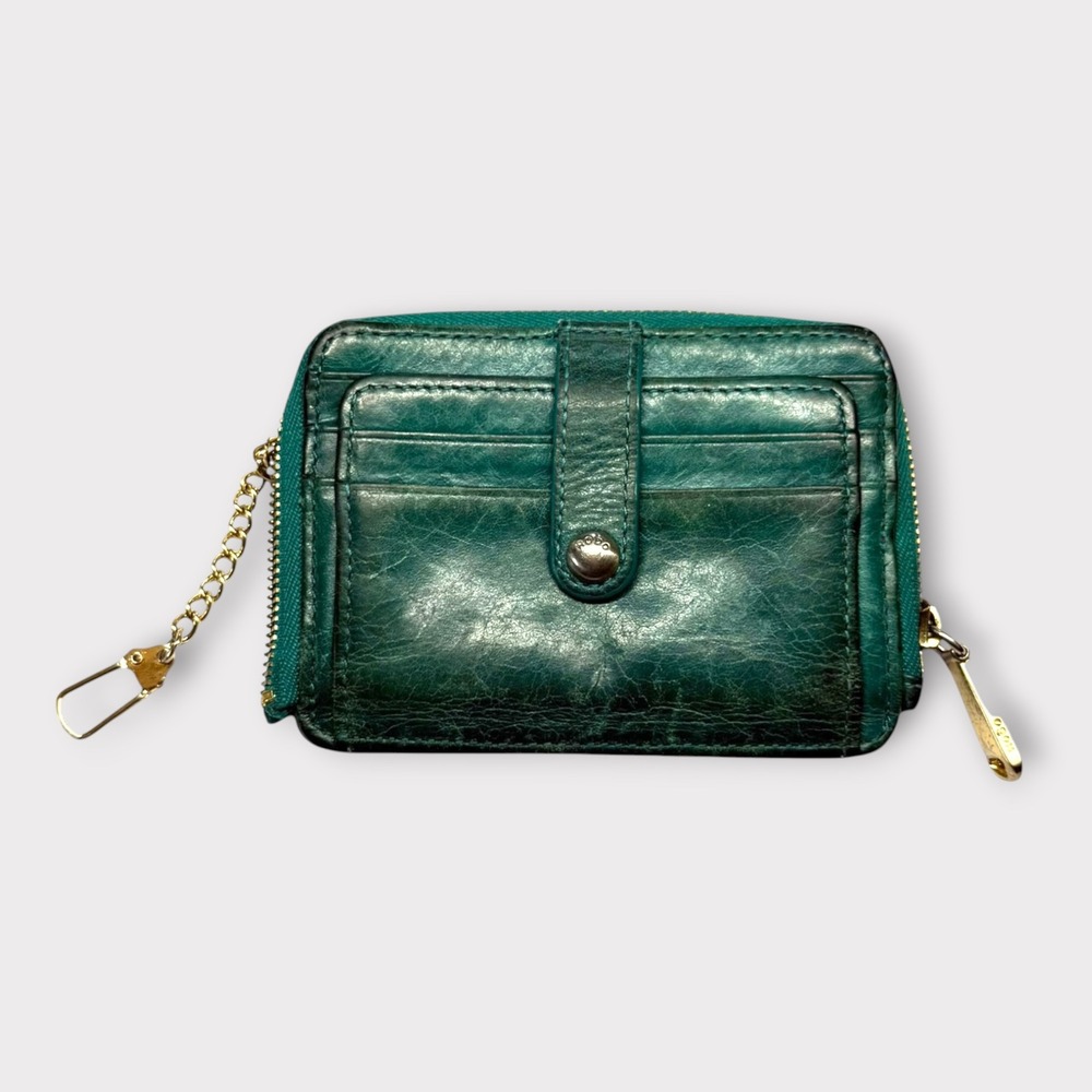 Hobo Turquoise Green Soft Leather Zip Card
Wallet with Attached Keyring